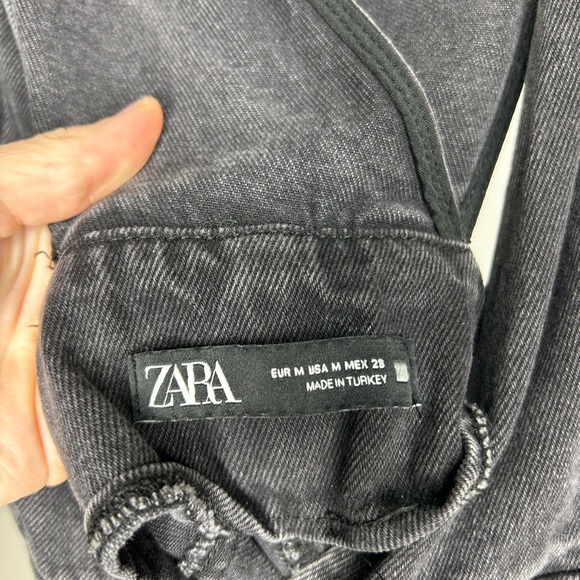 ZARA MEDIUM Button Snap Up Faded Black Denim Pinafore Jumper Overall Dress - Picture 6 of 11
